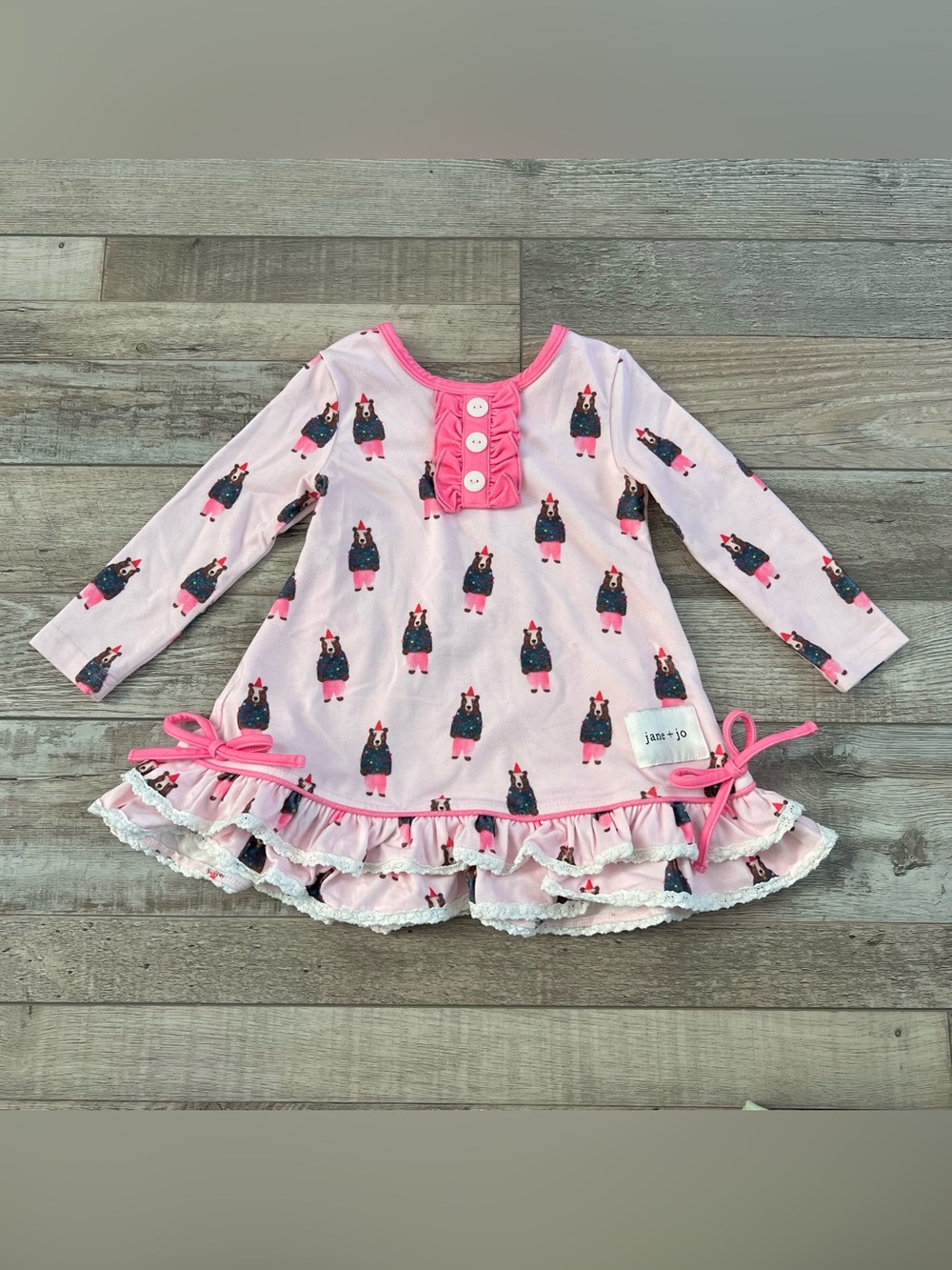 Jane & Jo Girls Long Sleeve Nightgown in Sweater Bears Size 12 Months
